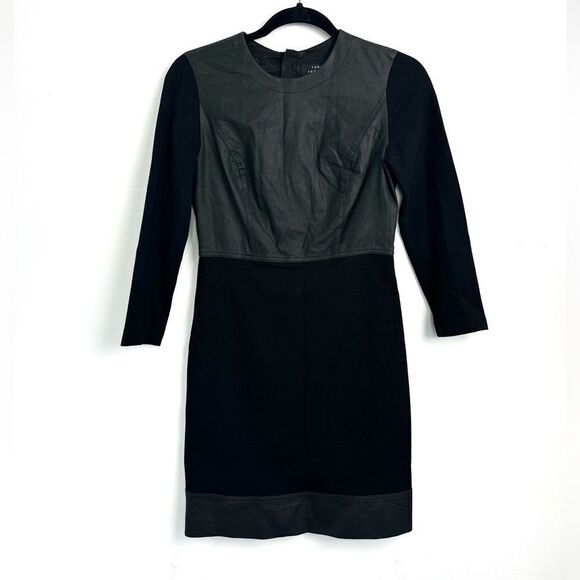 Robert Rodriguez Black Stretch Knit and Leather Long Sleeve Dress Sz 4 - Picture 2 of 13